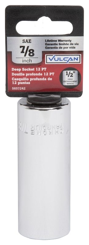 Vulcan MT6528608 Drive Socket, 7/8 in Socket, 1/2 in Drive, 12-Point, Chrome Vanadium Steel, Chrome