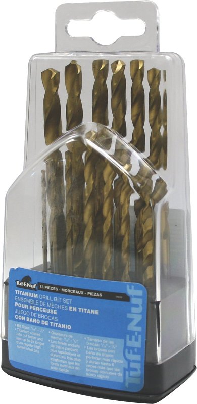 Tuf-E-Nuf 09013 Drill Bit Set, 13-Piece, HSS, TiN-Coated