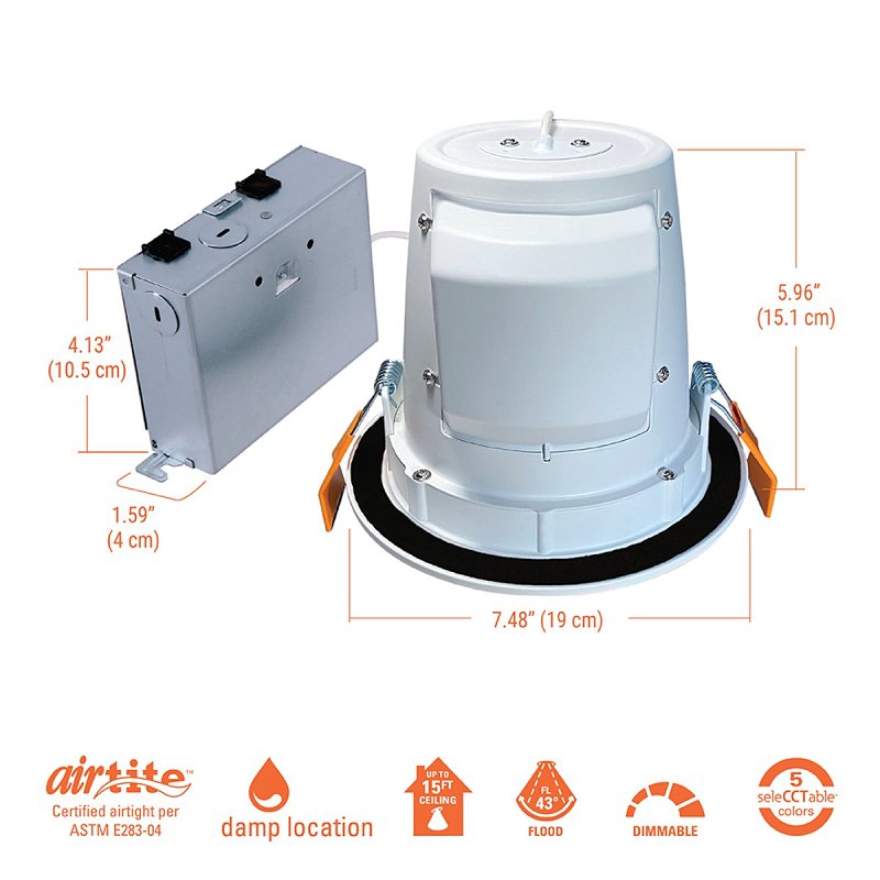 Halo RL RLS6159FS1EWHDMR Down Light, 19 W, 120 V, Metal, White, Matte