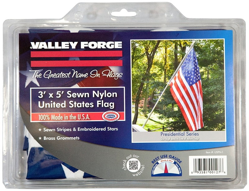 Valley Forge USPN-1 USA Flag, 3 ft W, 5 ft H, Nylon