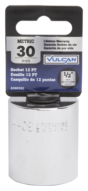 Vulcan MT6534184 Drive Socket, 30 mm Socket, 1/2 in Drive, 12-Point, Chrome Vanadium Steel, Chrome