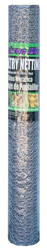 Jackson Wire 12 01 25 16 Poultry Netting, 50 ft L, 36 in W, 20 ga Gauge, Hexagonal Mesh, 1 in Mesh, Galvanized