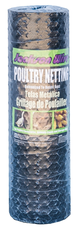 Jackson Wire 12 01 18 29 Poultry Netting, 25 ft L, 24 in W, 20 ga Gauge, Hexagonal Mesh, 1 in Mesh