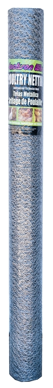 Jackson Wire 12 01 27 16 Poultry Netting, 50 ft L, 60 in W, 20 ga Gauge, Hexagonal Mesh, 1 in Mesh, Galvanized