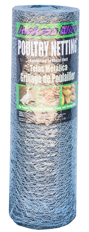 Jackson Wire 12 01 68 16 Poultry Netting, 150 ft L, 24 in W, 20 ga Gauge, Hexagonal Mesh, 1 in Mesh, Galvanized