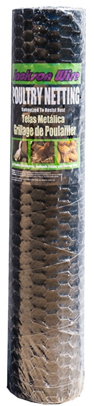 Jackson Wire 12 01 19 29 Poultry Netting, 25 ft L, 36 in W, 20 ga Gauge, Hexagonal Mesh, 1 in Mesh, Black