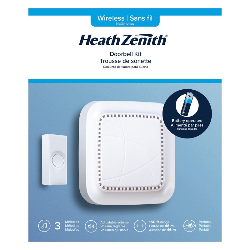 Heath Zenith 18000120 Plug-In Door Chime Kit, Wireless, Ding, Ding-Dong, Westminster Tone, 85 dB