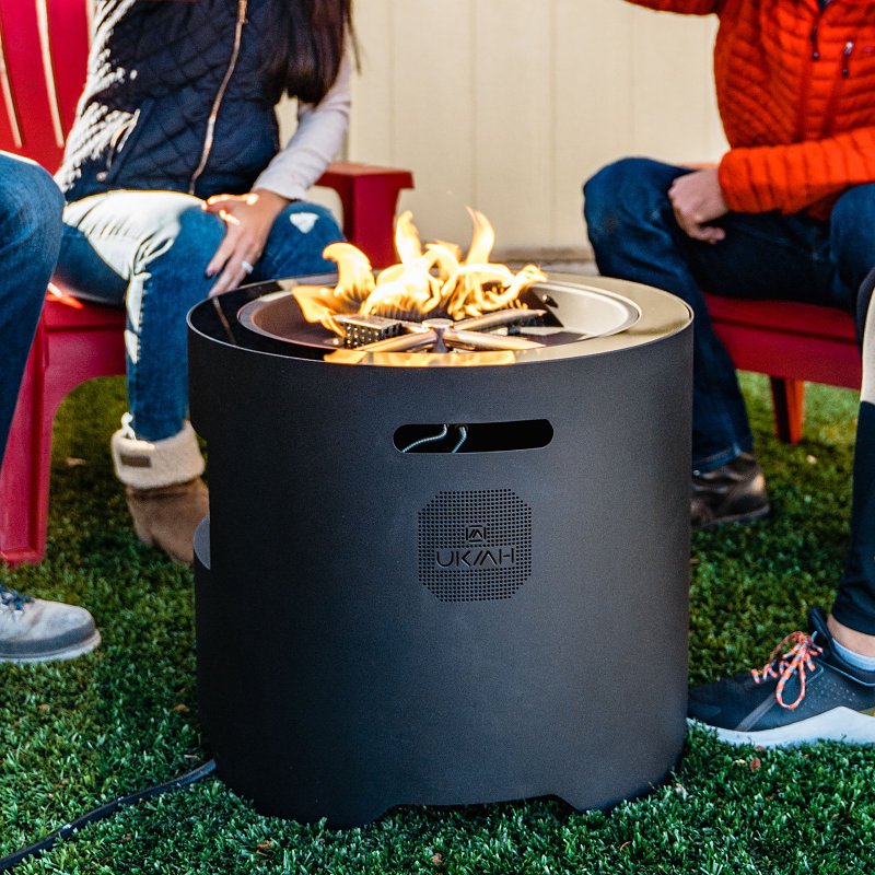 Ukiah VOYAGER TK-1053-VB Portable Fire Pit with 2.1 BTM Sound System, 20 in OAW, 18 in OAD, 20 in OAH, Round, Propane