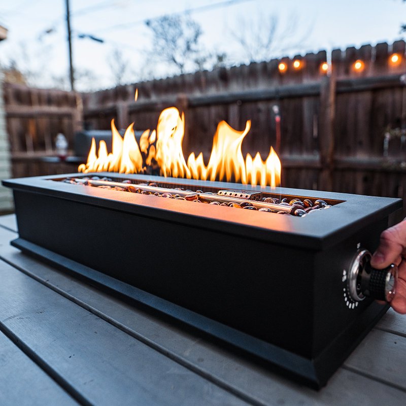 Ukiah Loom X TK-1015-LX Table Top Fire Pit, 28 in OAW, 6 in OAD, 9 in OAH, Rectangular, Liquid Propane, Steel