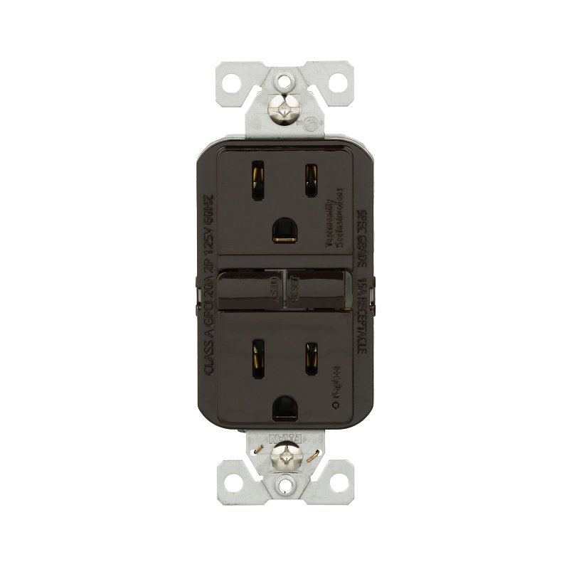 Eaton GF15B Self-Test GFCI Receptacle, 125 V, 15 A, NEMA: NEMA 5-15R, Back, Side Wiring, Brown