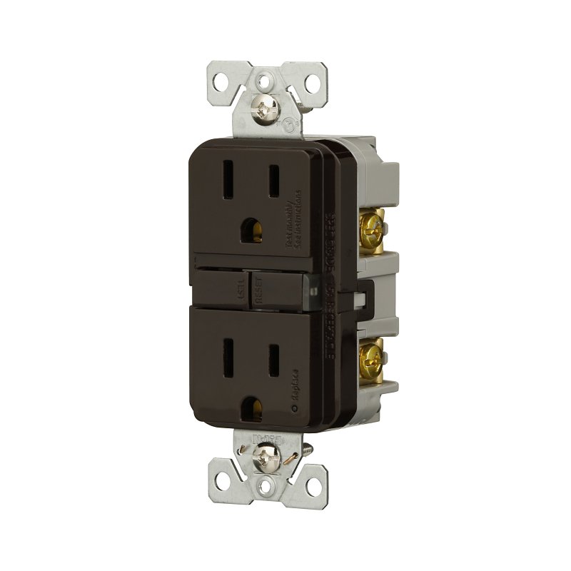 Eaton GF15B Self-Test GFCI Receptacle, 125 V, 15 A, NEMA: NEMA 5-15R, Back, Side Wiring, Brown