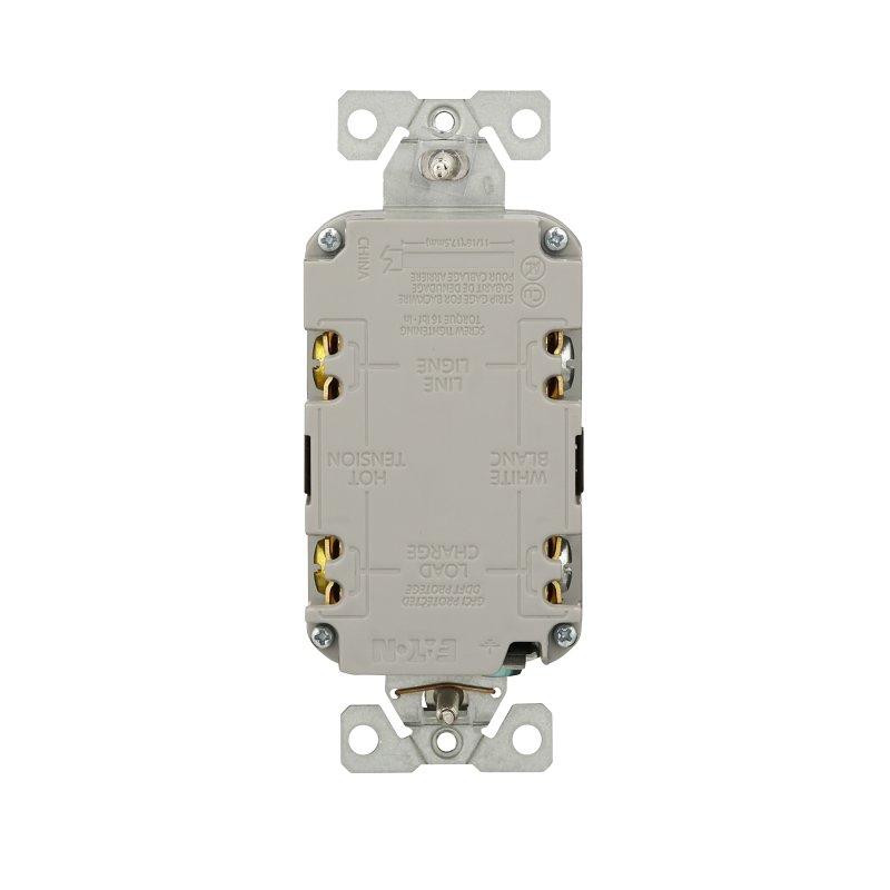 Eaton GF15B GFCI Receptacle, 125 V, 15 A, NEMA: NEMA 5-15R, Back, Side Wiring, Brown