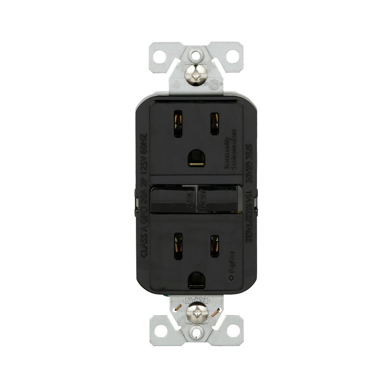 Eaton GF15BK-WP GFCI Receptacle, 125 V, 15 A, NEMA: NEMA 5-15R, Back, Side Wiring, Black