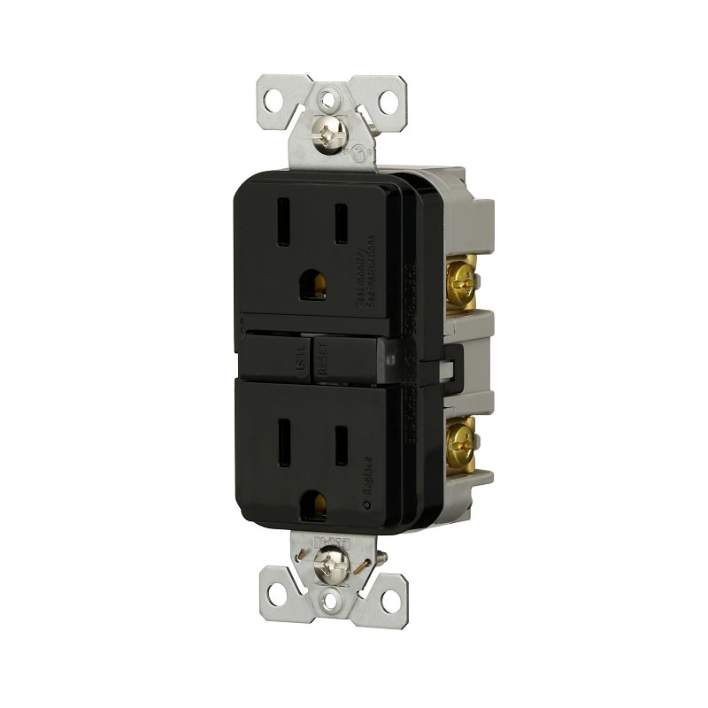 Eaton GF15BK-WP GFCI Receptacle, 125 V, 15 A, NEMA: NEMA 5-15R, Back, Side Wiring, Black