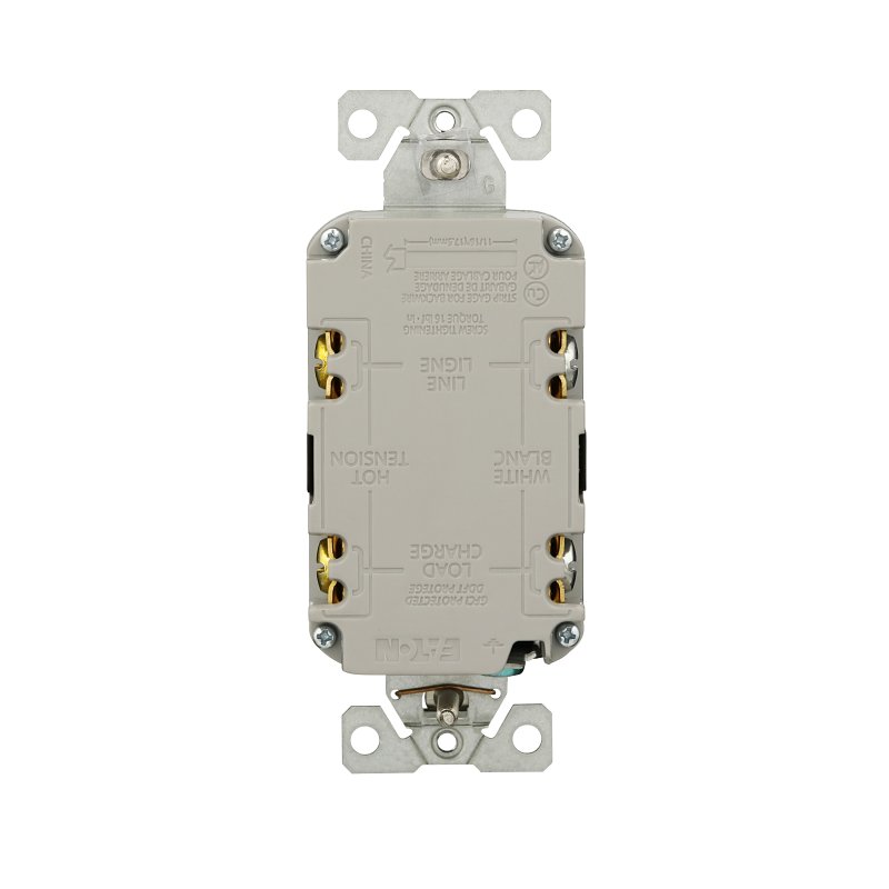 Eaton GF15BK-WP GFCI Receptacle, 125 V, 15 A, NEMA: NEMA 5-15R, Back, Side Wiring, Black