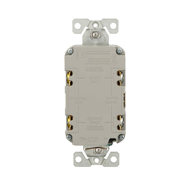 Eaton GF15LA GFCI Receptacle, 125 V, 15 A, NEMA: NEMA 5-15R, Back, Side Wiring, Light Almond