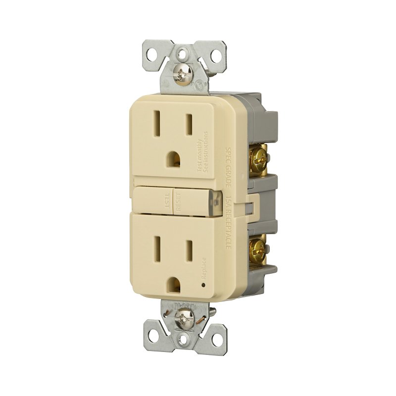 Eaton GF15V GFCI Receptacle, 125 V, 15 A, NEMA: NEMA 5-15R, Back, Side Wiring, Ivory