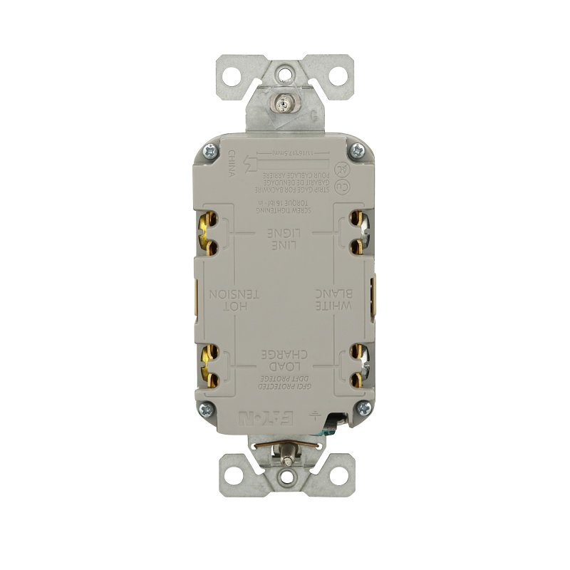 Eaton GF15V GFCI Receptacle, 125 V, 15 A, NEMA: NEMA 5-15R, Back, Side Wiring, Ivory