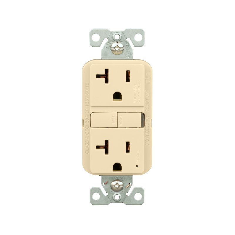 Eaton GF20V-BX-L GFCI Receptacle, 125 V, 20 A, NEMA: NEMA 5-20R, Back, Side Wiring, Ivory
