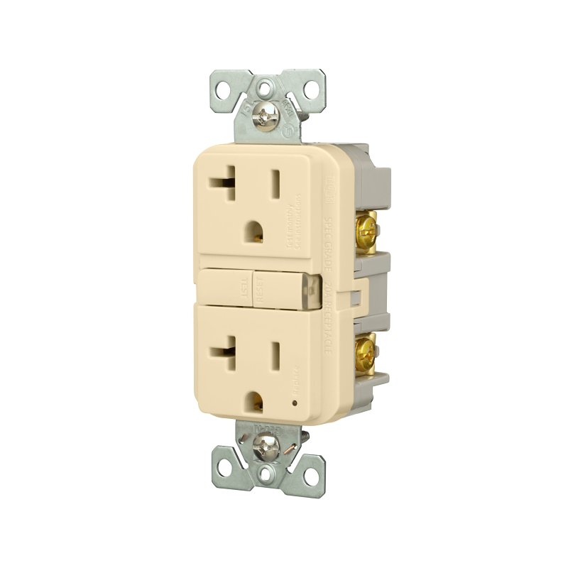Eaton GF20V-BX-L GFCI Receptacle, 125 V, 20 A, NEMA: NEMA 5-20R, Back, Side Wiring, Ivory
