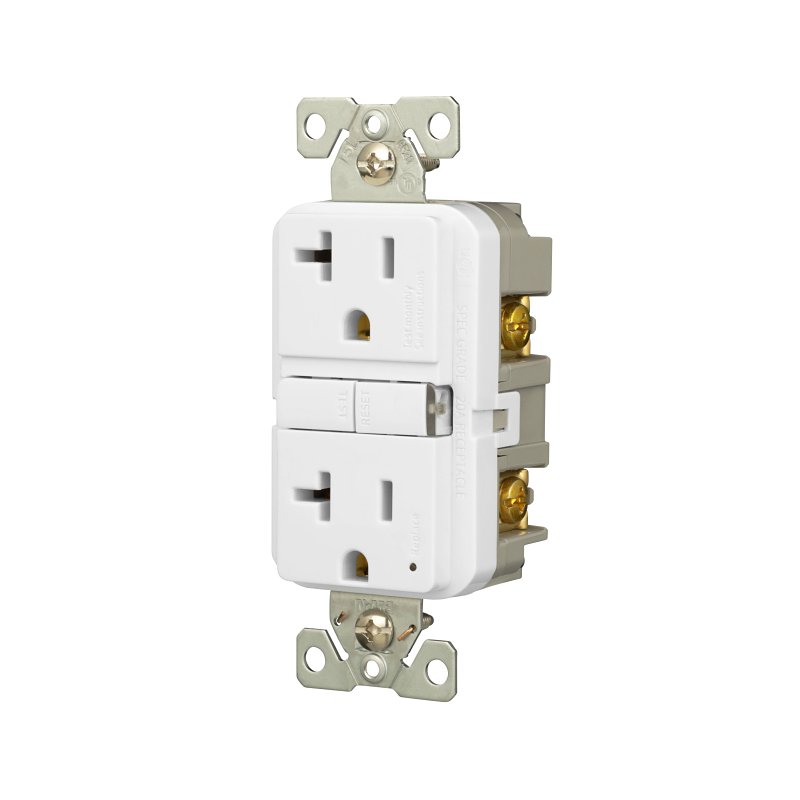 Eaton GF20W GFCI Receptacle, 125 V, 20 A, NEMA: NEMA 5-20R, Back, Side Wiring, White