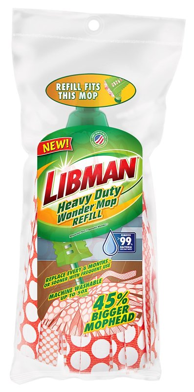 Libman Wonder 1229 Mop Refill, Snap-On, Microfiber, Orange/White