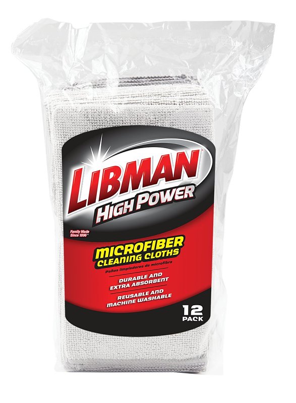 Libman 1262 Microfiber Cloth, 13-1/2 in L, 13-1/2 in W, Microfiber, Gray