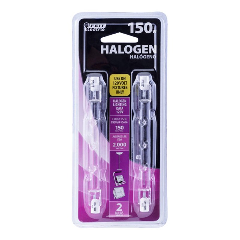 Feit Electric BPQ150T3/CL/2/TRP Halogen Bulb, 0.31 in Dia x 4.71 in L Dimensions, 150 W, R7 Lamp Base, J Lamp