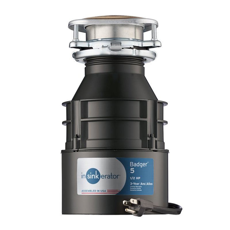 InSinkErator Badger Series 78578A-IS Garbage Disposal with Cord, 26 oz Grinding Chamber, 1/2 hp Motor, 120 V, Steel