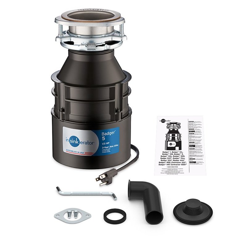 InSinkErator Badger Series 78578A-IS Garbage Disposal with Cord, 26 oz Grinding Chamber, 1/2 hp Motor, 120 V, Steel