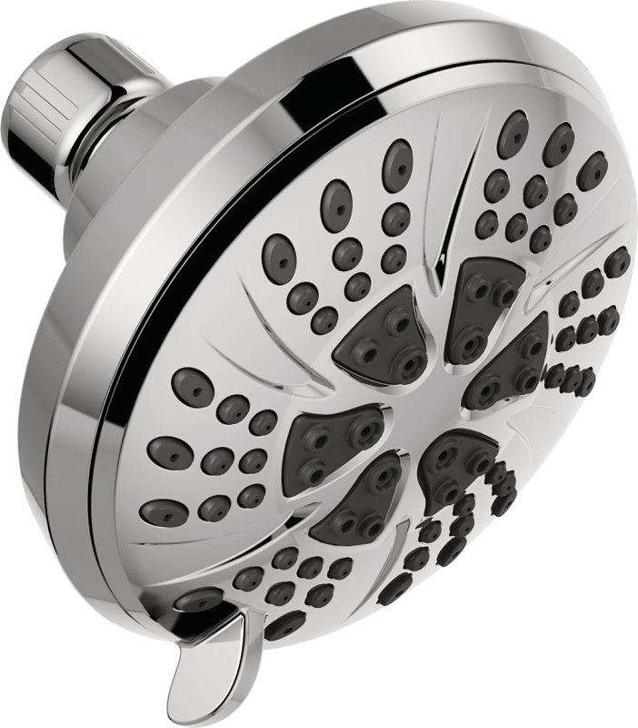 Delta 75661 Shower Head, 1.75 gpm, 1/2-14 Connection, NPT, 6-Spray Function, Plastic, Chrome, 4-3/8 in Dia
