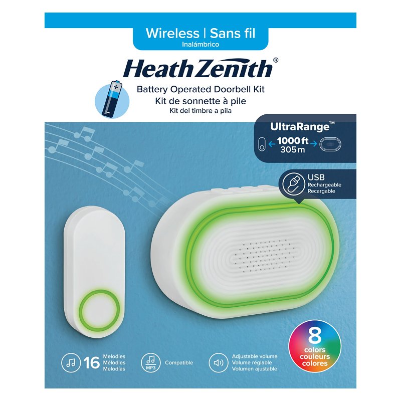 Heath Zenith 18000206 Doorbell Kit, Wireless, 3.7 V, 85 dB, White