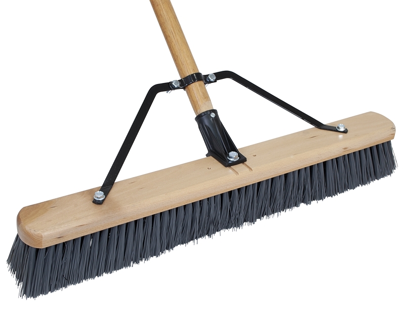 Simple Spaces 93110 Push Broom, 24 in Sweep Face, 3 in L Trim, Polypropylene Bristle, 60 in L, Bolt with Brace