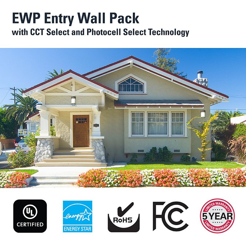 Halo EWP EWP15FSDBZ Entry Wall Pack, 120 V, 12 W, LED Lamp, 1659 Lumens, 5000 K Color Temp, Polycarbonate Fixture