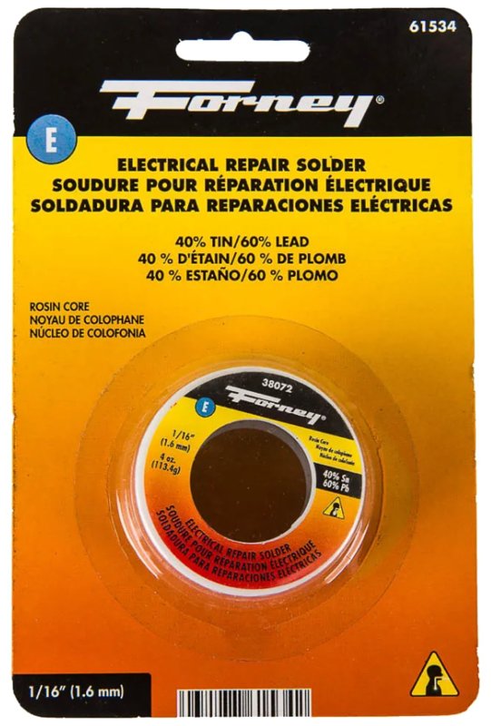 Forney 61534 Solder, Silvery White, 4 oz, Carded, 190 deg C Melting Point