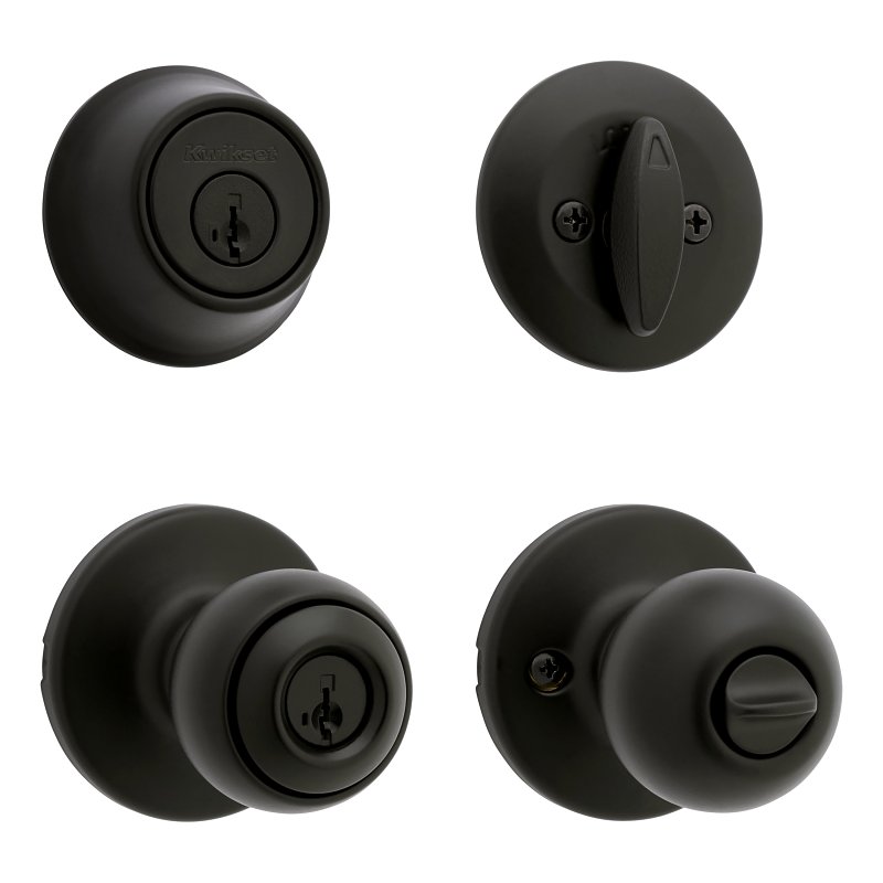 Kwikset 96900-449 Door Knob Combo Pack with Deadbolt, Keyed Entry with Turn Lock, Tylo Design, Matte Black, 3 Grade
