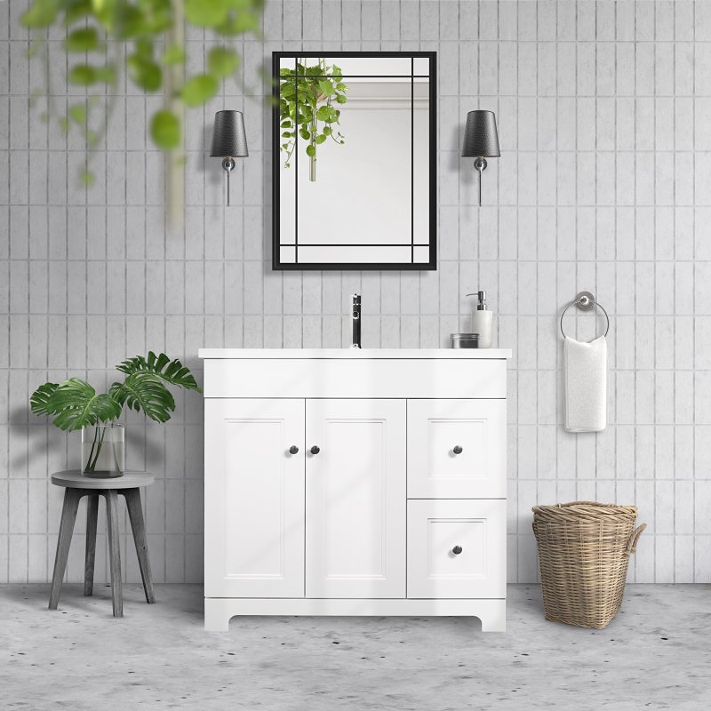 Luxo Marble Classic Series CLASSIC 3722 Bathroom Vanity, MDF, Lacquered White, Free-Standing Installation, 1-Sink
