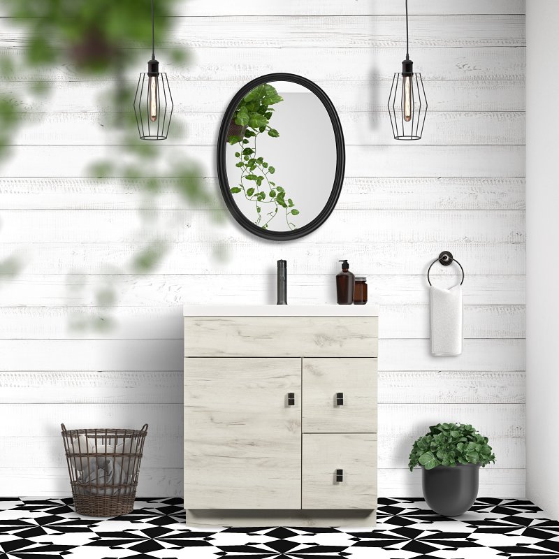 Luxo Marble Eco Series ECO 3122 MAG OLDW Bathroom Vanity, 31 in W Cabinet, 31-1/4 in D Cabinet, 31-3/4 in H Cabinet