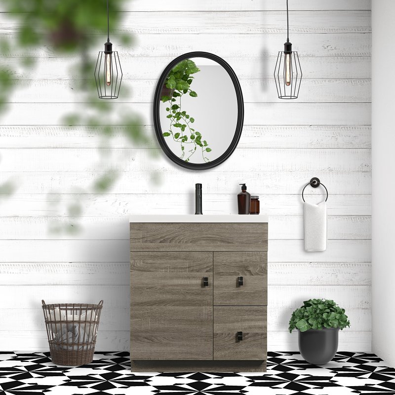 Luxo Marble Eco Series ECO 3122 MAG B Bathroom Vanity, 30-1/4 in W Cabinet, 21-1/4 in D Cabinet, Melamine Linen, Brown