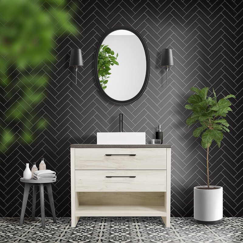 Luxo Marble Bold Series BOLD V3620S45 Bathroom Vanity, 36 in W Cabinet, 19-3/4 in D Cabinet, 32 in H Cabinet, Old White