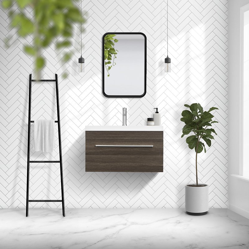 Luxo Marble Relax Series RELAX V76 A Bathroom Vanity, 30.13 in W Cabinet, 19 in D Cabinet, Melamine Linen, Alamo