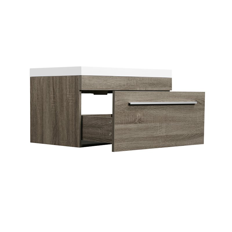 Luxo Marble Relax Series RELAX V76 B Bathroom Vanity, Melamine Linen, Brown, Wall Mount Installation, 1-Sink