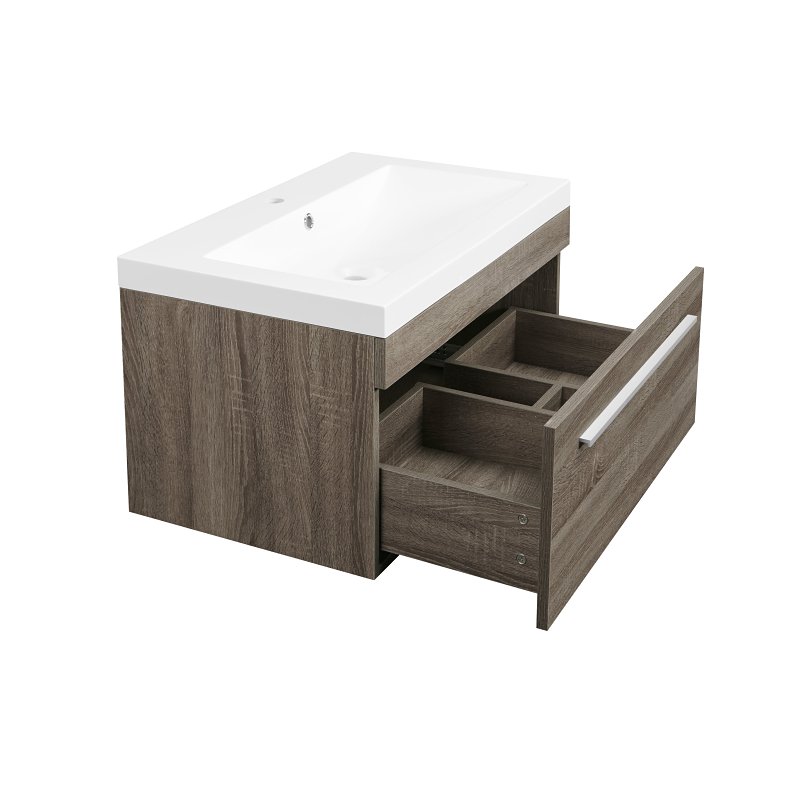 Luxo Marble Relax Series RELAX V76 B Bathroom Vanity, Melamine Linen, Brown, Wall Mount Installation, 1-Sink