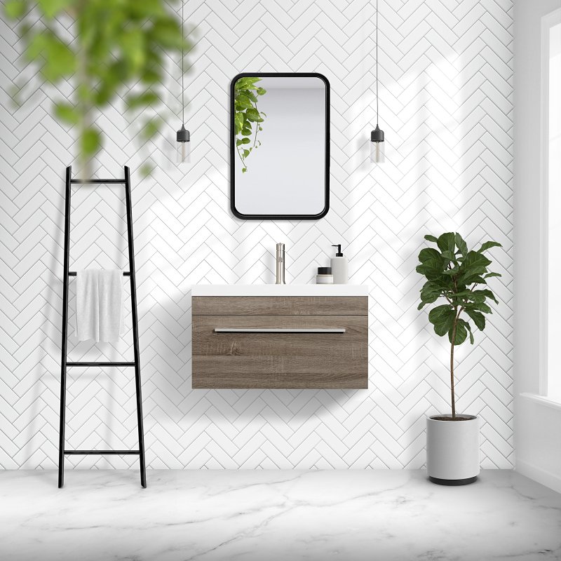Luxo Marble Relax Series RELAX V76 B Bathroom Vanity, Melamine Linen, Brown, Wall Mount Installation, 1-Sink