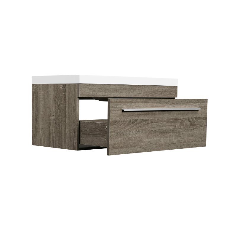 Luxo Marble Relax Series RELAX V90 B Bathroom Vanity, Melamine Linen, Brown, Wall Mount Installation, 1-Sink