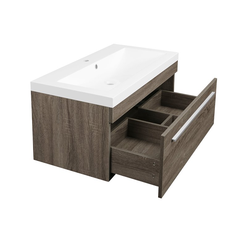 Luxo Marble Relax Series RELAX V90 B Bathroom Vanity, Melamine Linen, Brown, Wall Mount Installation, 1-Sink