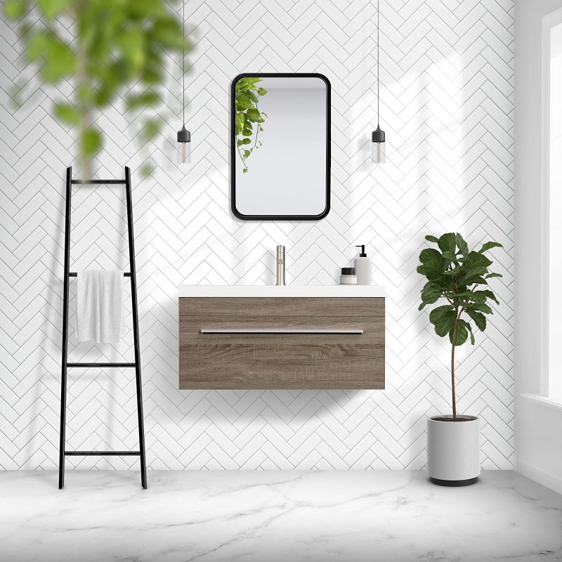 Luxo Marble Relax Series RELAX V90 B Bathroom Vanity, Melamine Linen, Brown, Wall Mount Installation, 1-Sink