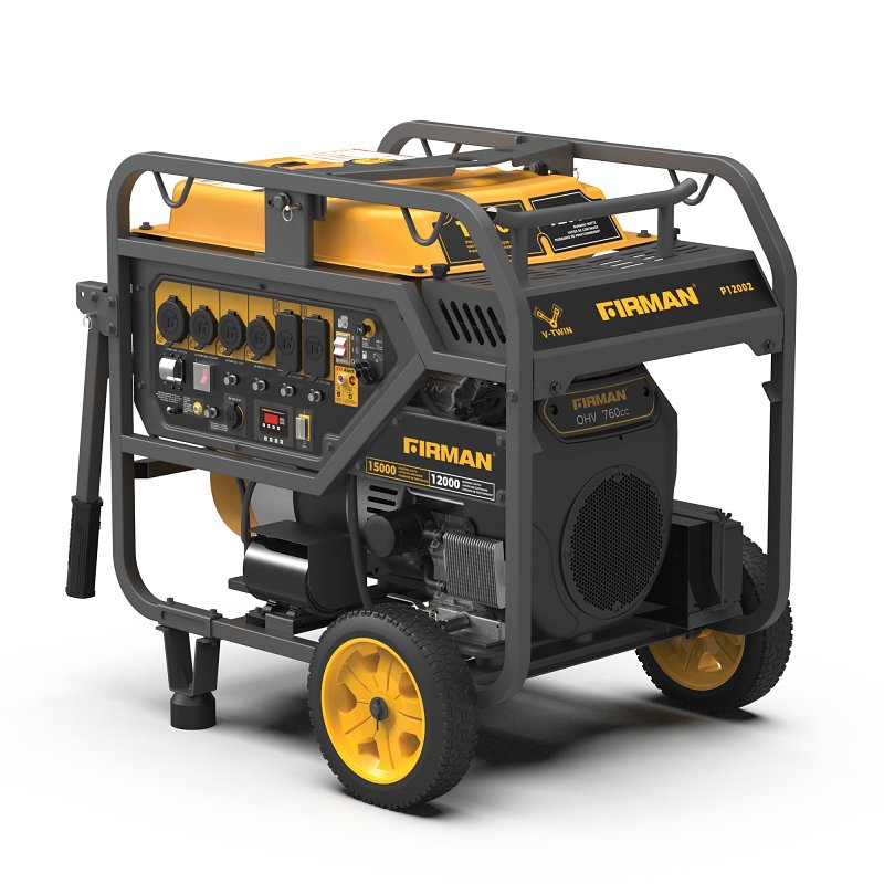 Firman P12002 Portable Generator, 30 A, 120/240 VAC, Gasoline, 13 gal Tank, 11 hr Run Time, Electric Start