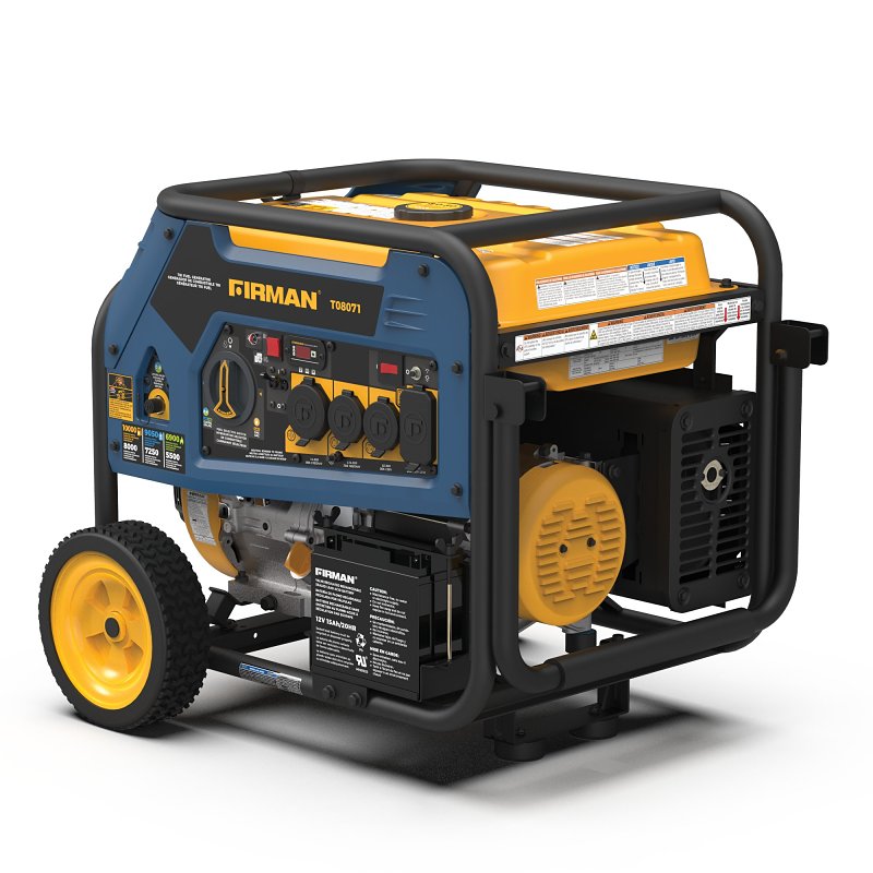 Firman HURRICANE T08071 Portable Generator, 50 A, 120/240 VAC, Gasoline, LPG, Natural Gas, 8 gal Tank
