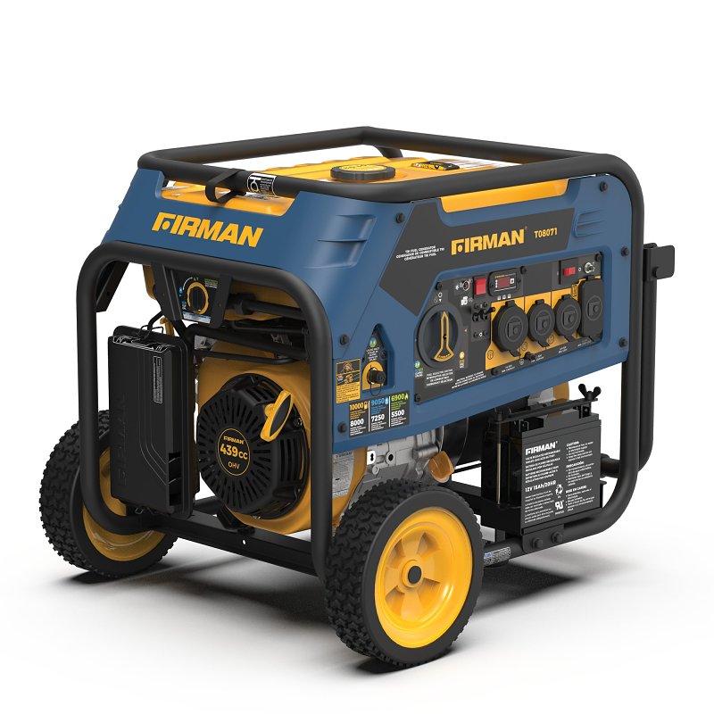 Firman HURRICANE T08071 Portable Generator, 50 A, 120/240 VAC, Gasoline, LPG, Natural Gas, 8 gal Tank